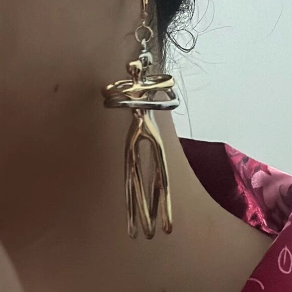 Free People Abstract Dancing Couple Earrings-Gold And Silver - Picture 7 of 10